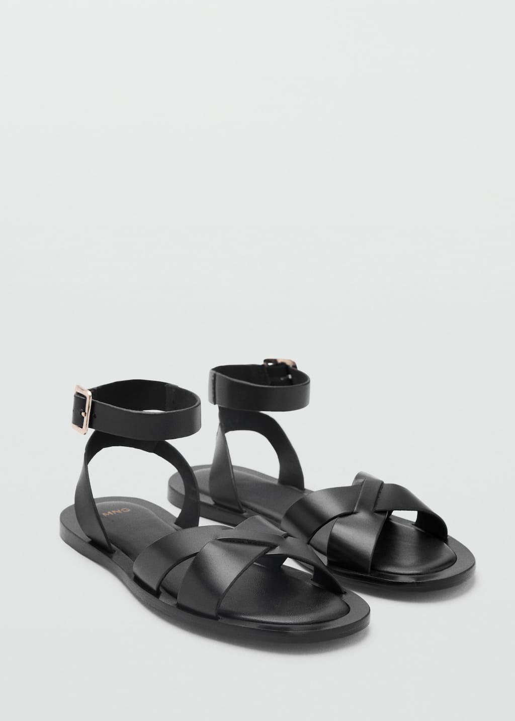 Mango Leather Cross Over Strap Detail Sandals In Black