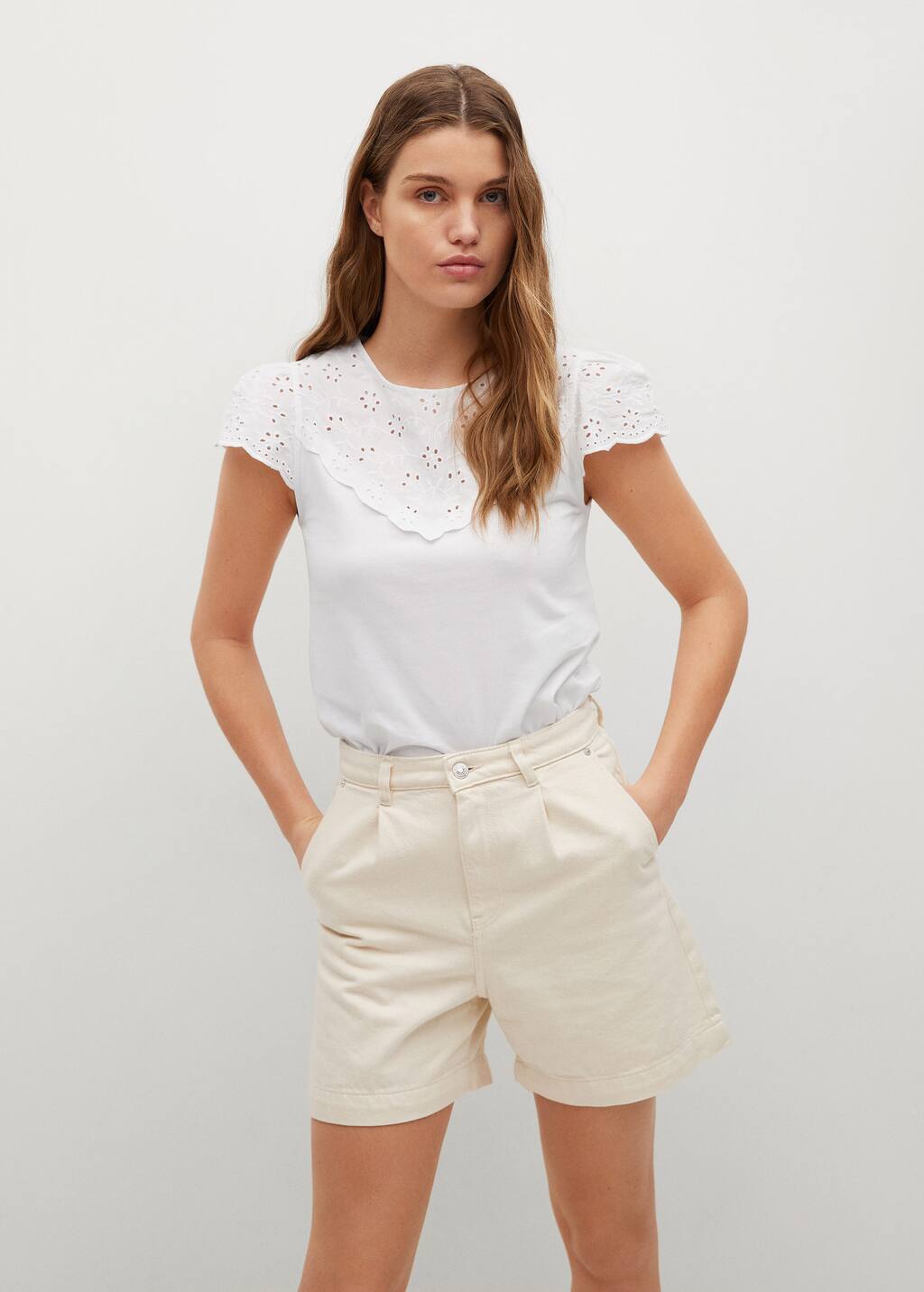 Cotton t-shirt broderie anglaise - Woman | Mango Ireland