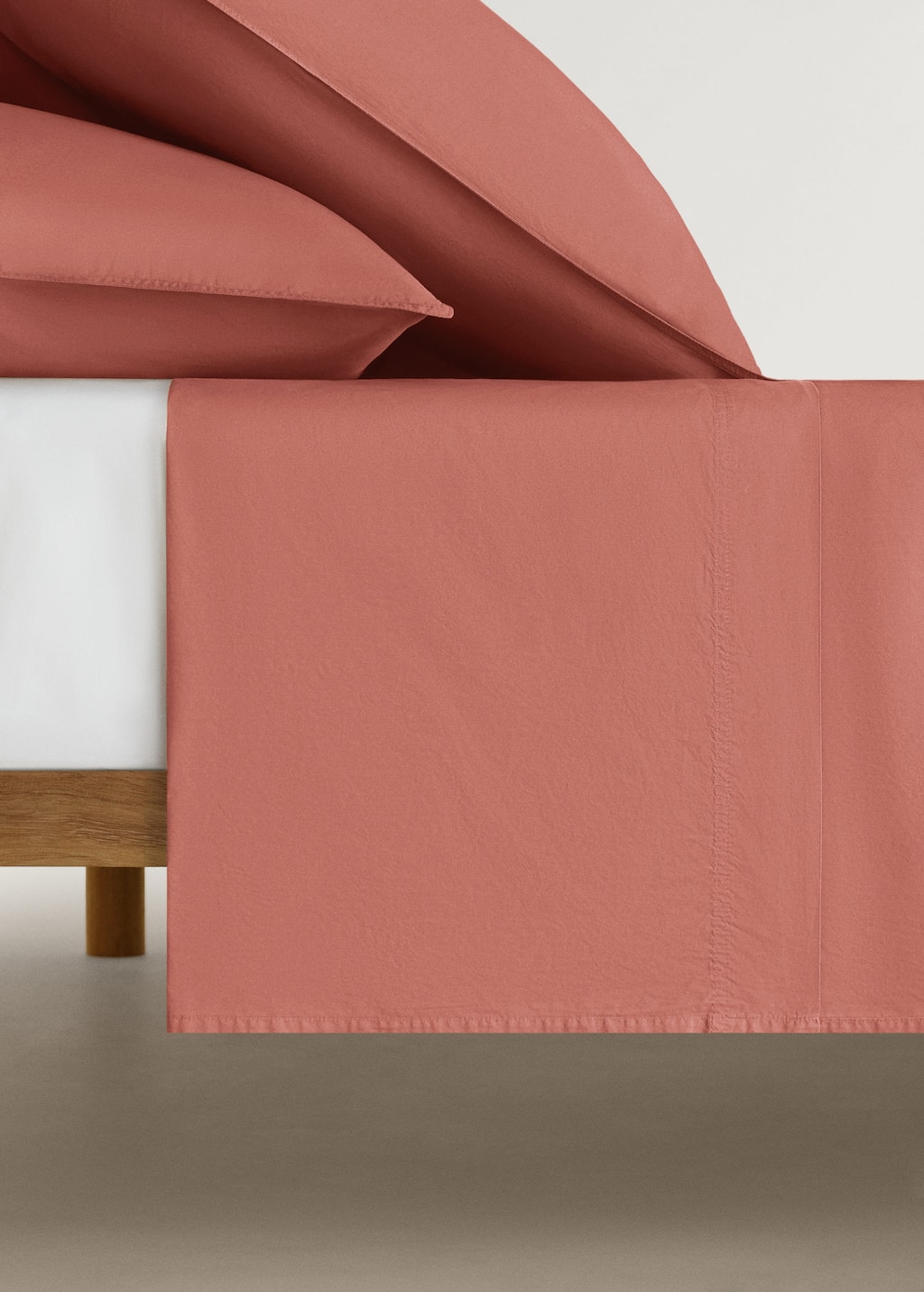 Mango Home Drap Plat Popeline De Coton Double Surpiqûre Lit 150/160 Cm Rose Géranium - Home - Lit 150/160 Cm - In Rose Géranium