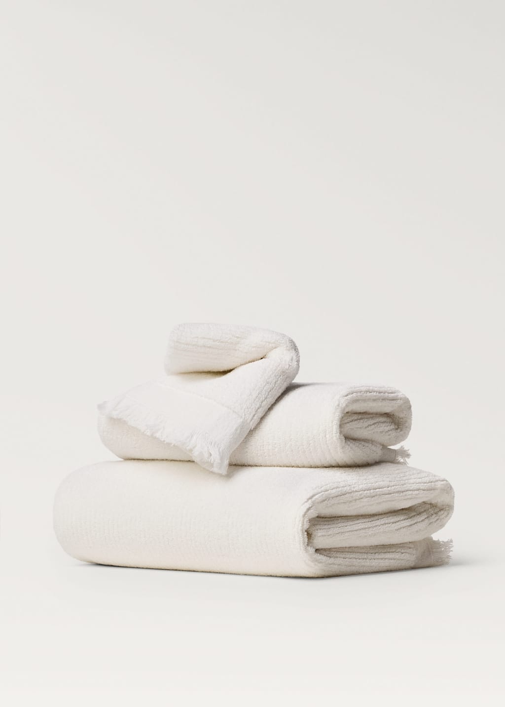 Mango Home Striped Embossed Hand Towel With Fringes White