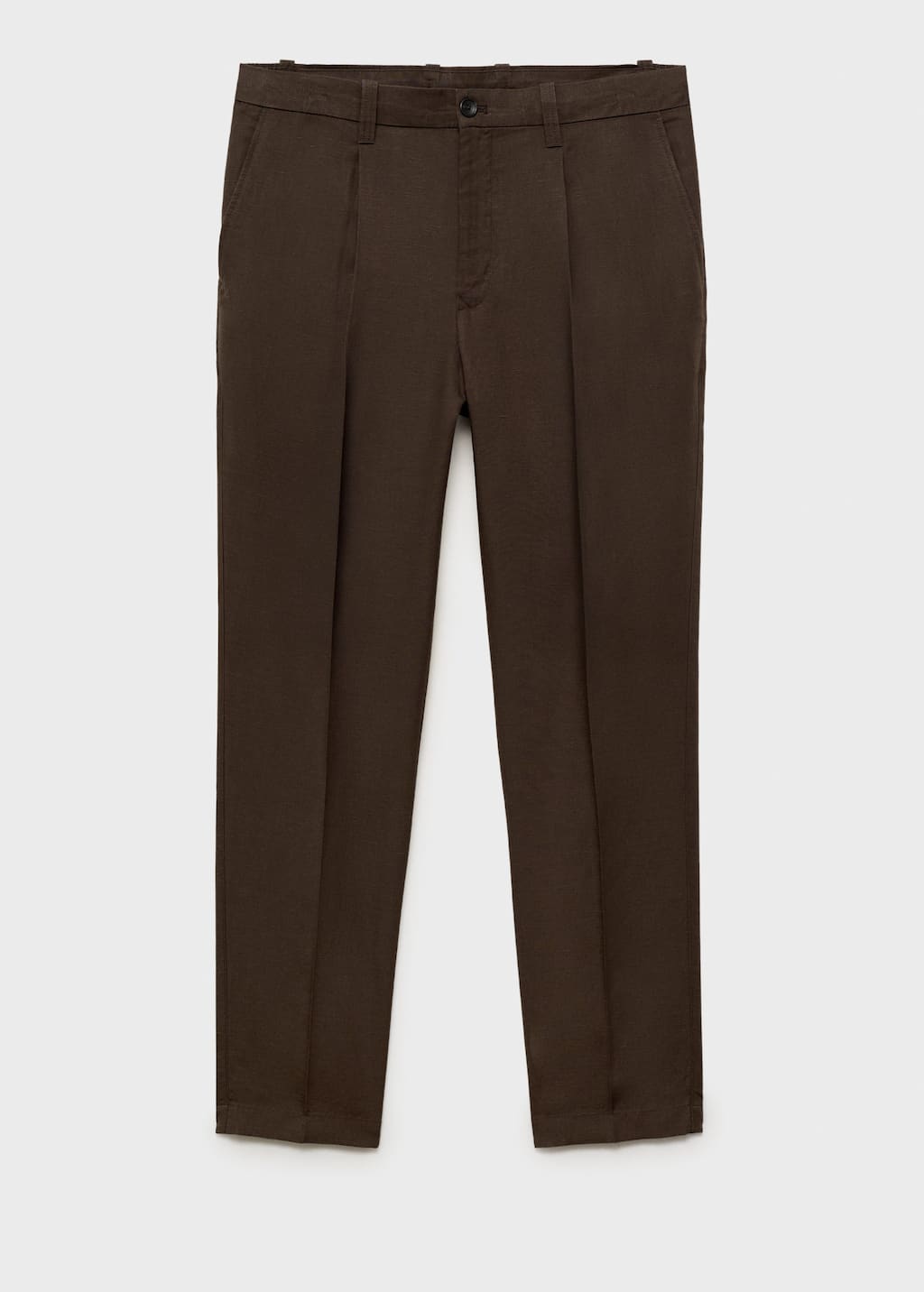 MANGO MAN SLIM FIT LINEN TROUSERS CHOCOLATE