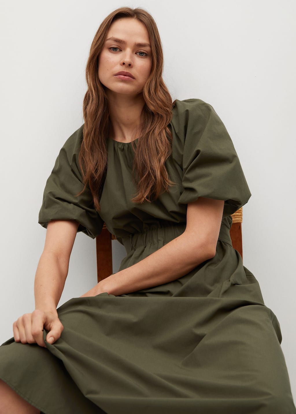 mango puffed sleeve cotton dress