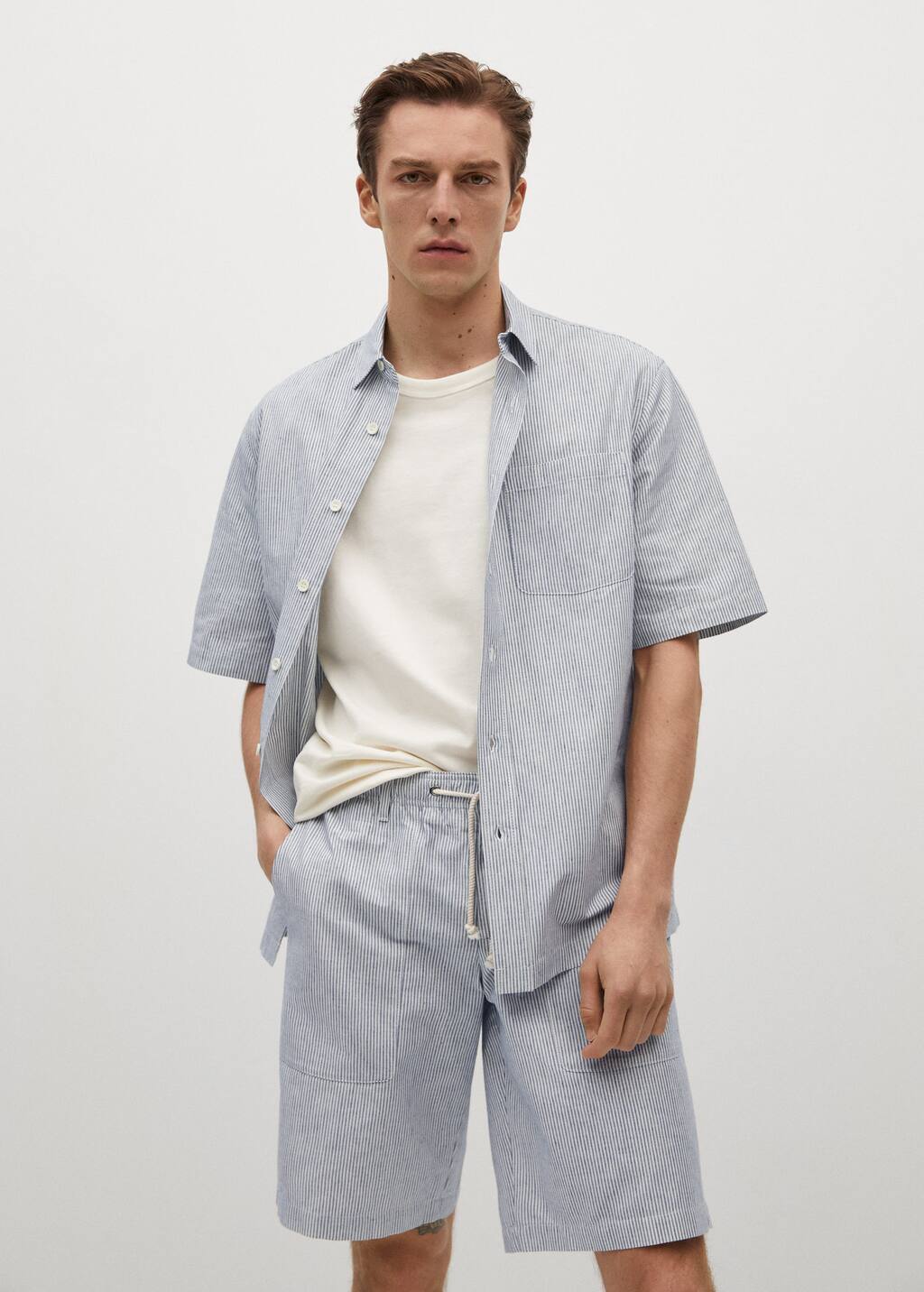 Gestreepte katoenen bermuda - Heren | Mango Man Suriname