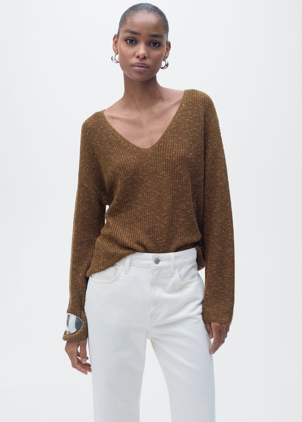 V-neck knit sweater