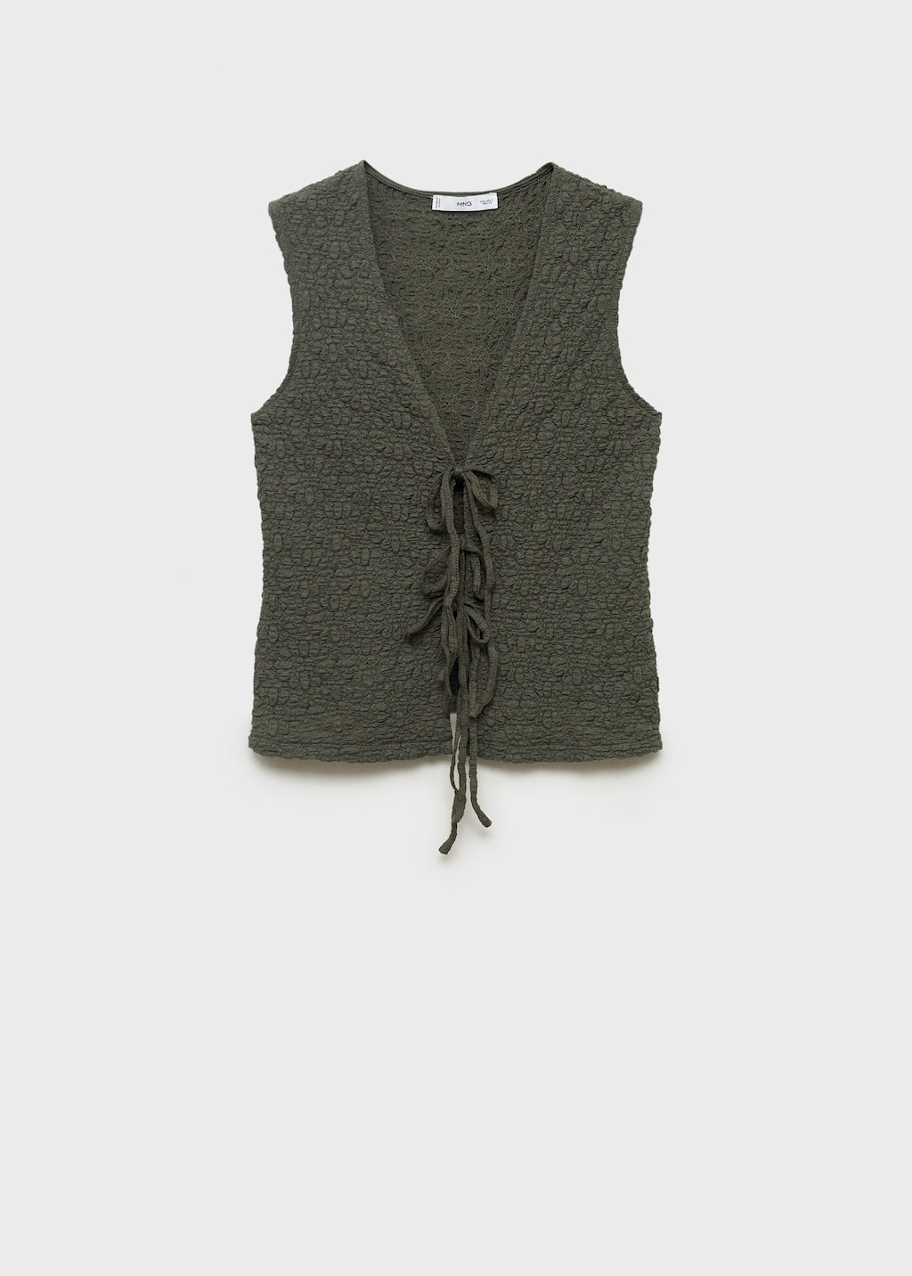 Mango Texture Bow Sleeveless Top In Khaki