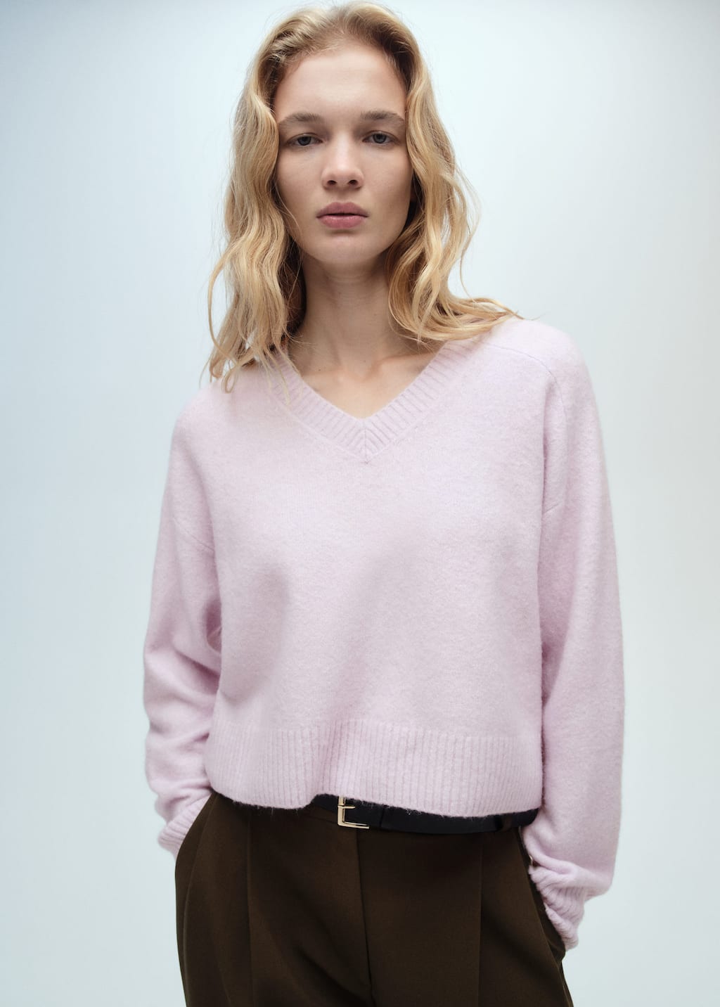 V-neck knit sweater