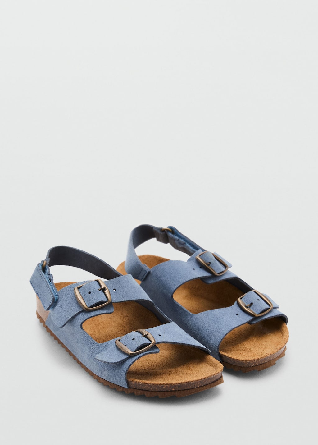 Mango Buckle Leather Sandals Blue In Blue