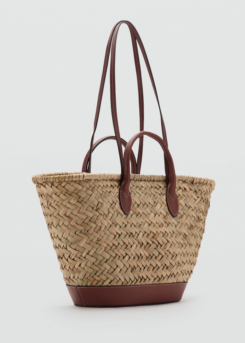 Mango Grand Panier Anse Double Fibre Naturelle Marron Moyen - Femme - Taille Unique -