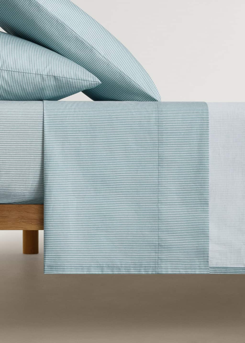 Mango Home Drap-housse Enfant Coton Percale Rayures Lit 90 Cm Vert D´eau - Home - Lit 90 Cm - In Aqua Green