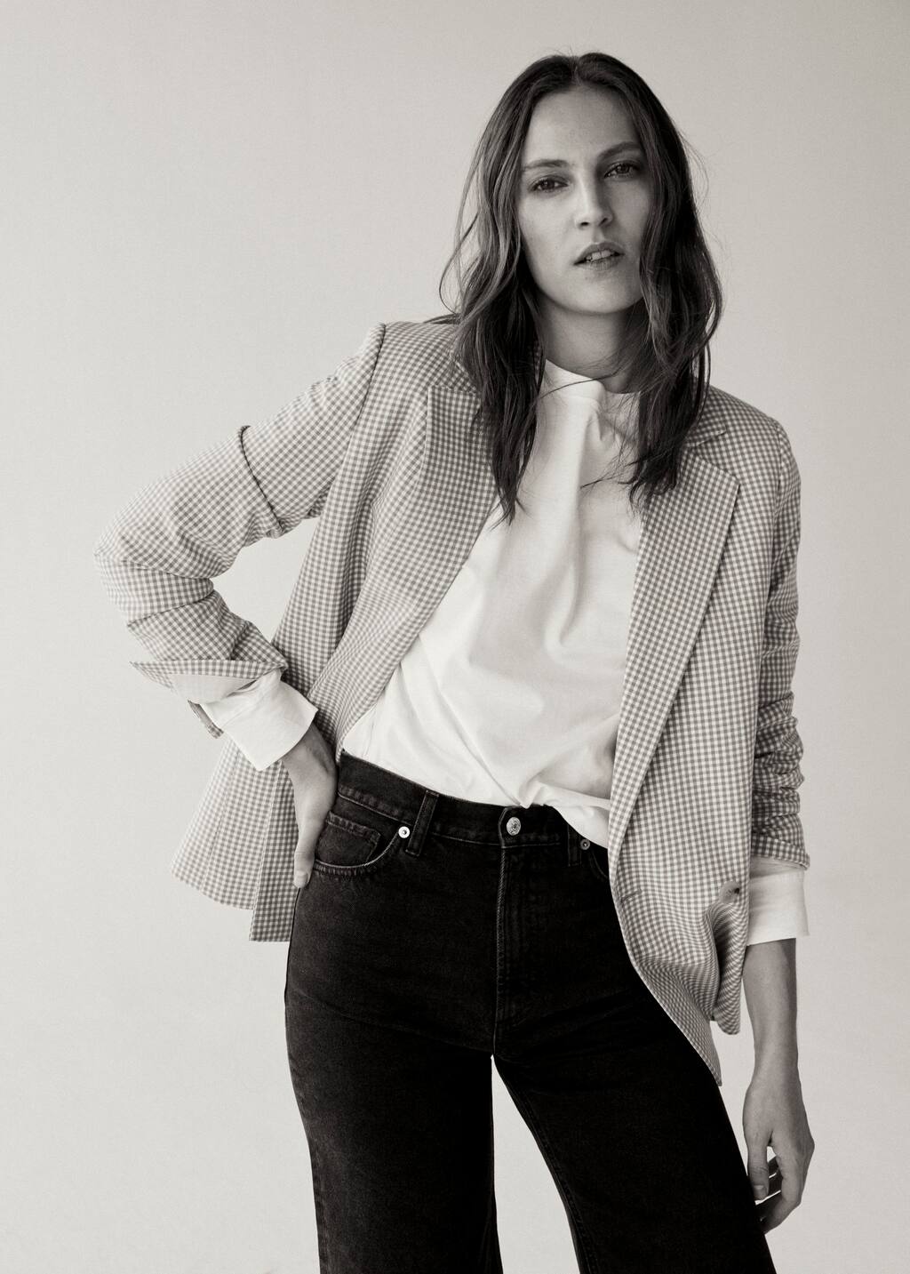 black and white gingham blazer