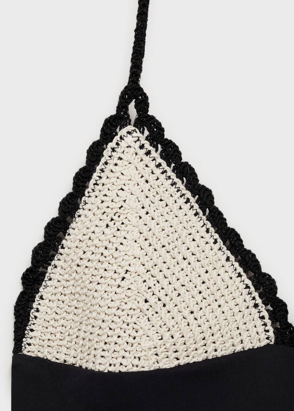 Combined knitted swimsuit with crochet appliqué