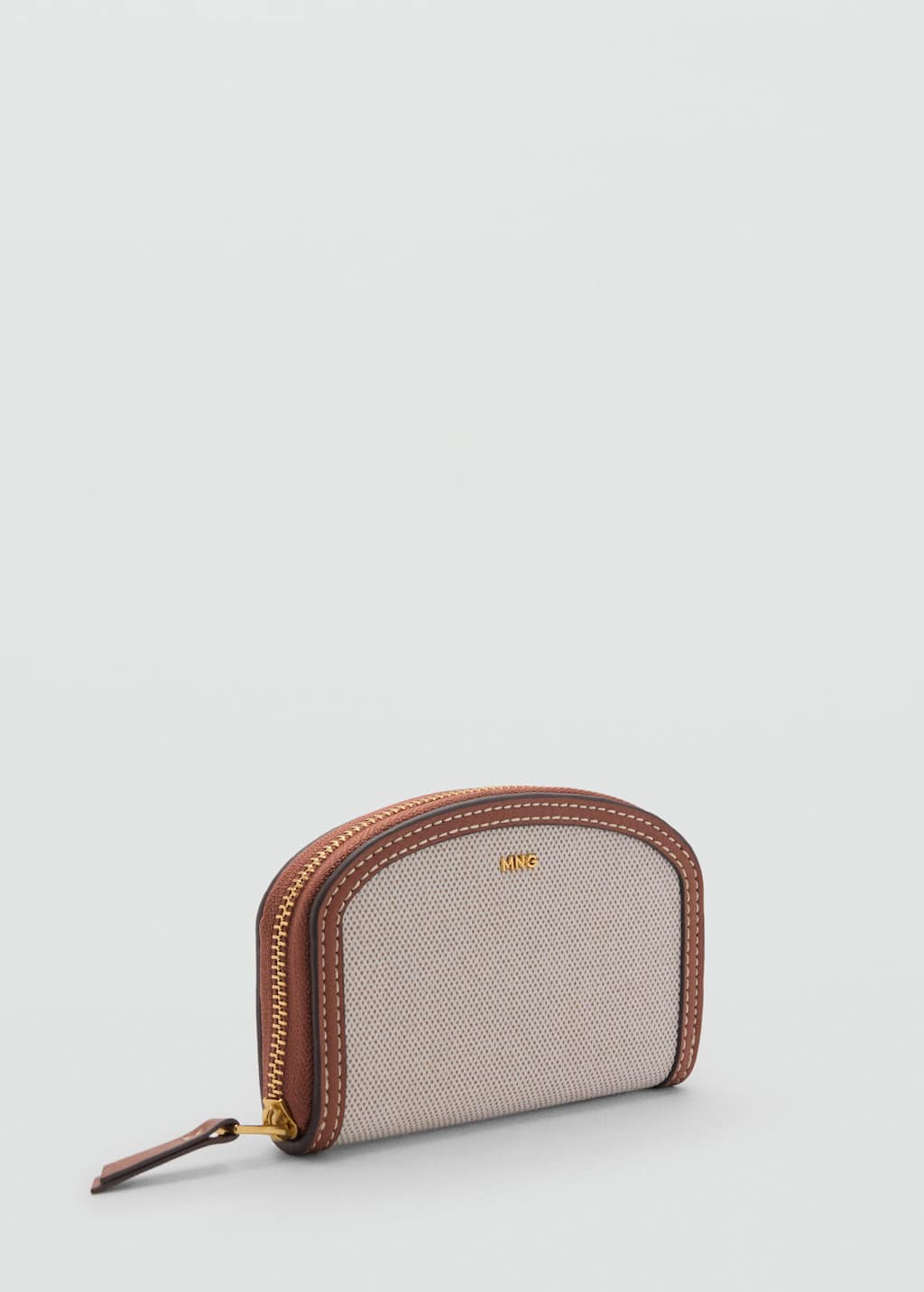 Mango Contrast Canvas Oval Wallet Leather In Leather