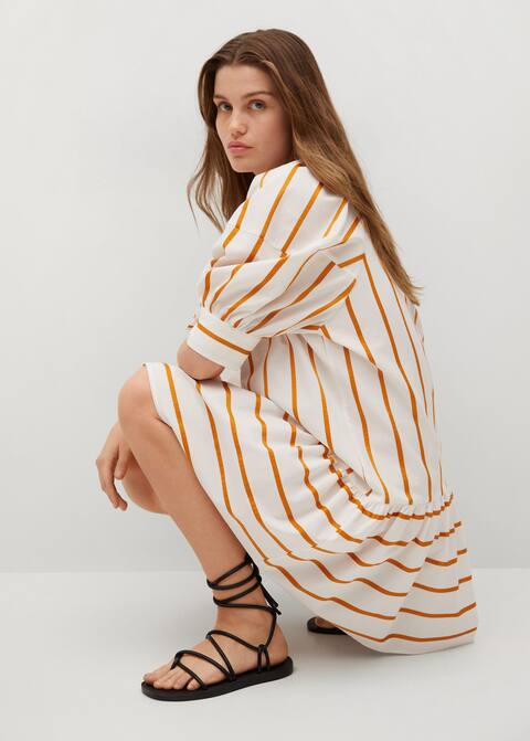 Φόρεμα ριγέ φουσκωτό μανίκι - Λεπτομέρεια του προϊόντος 2