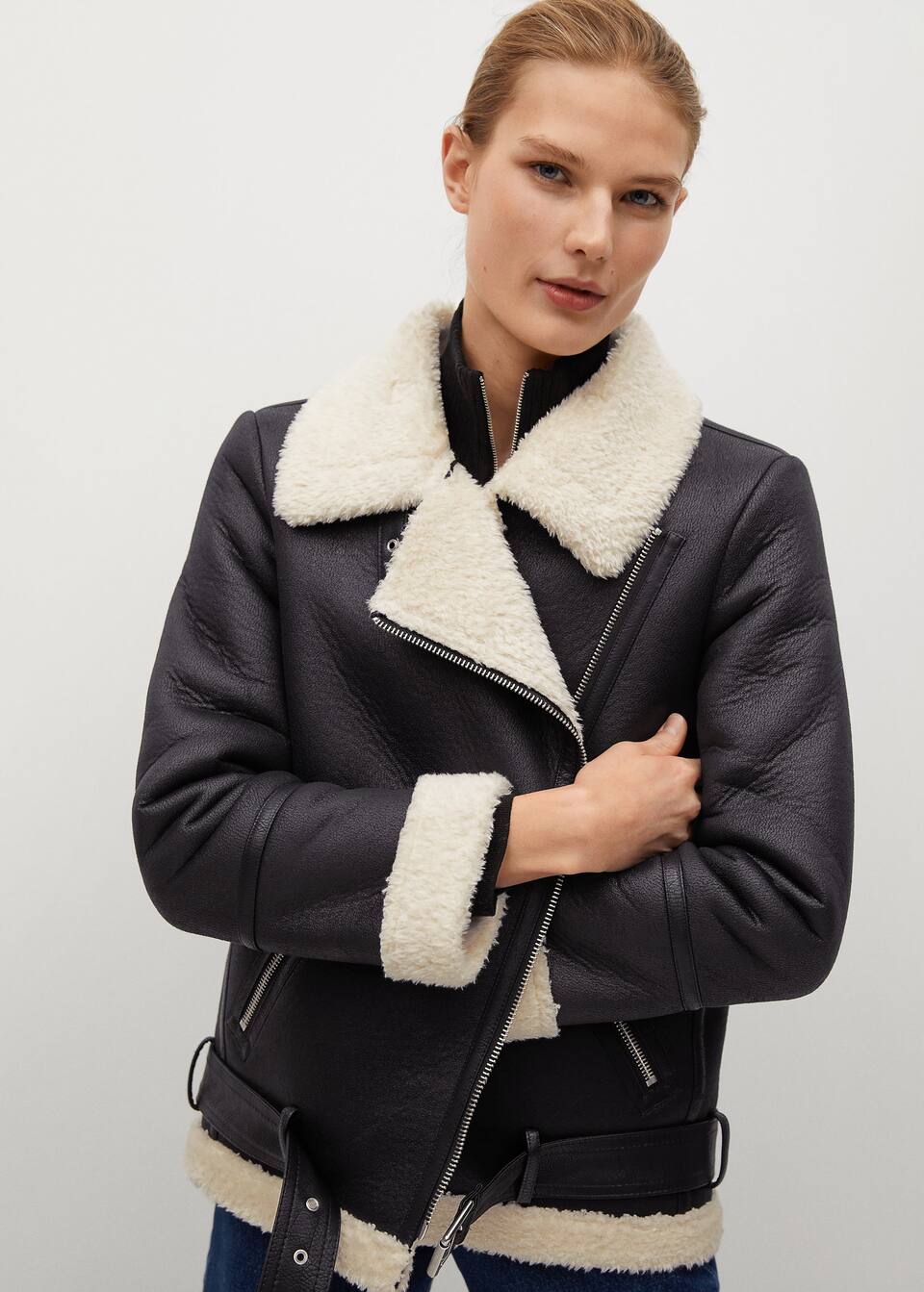 Faux Fur Lapels Biker Jacket Woman Mango Egypt