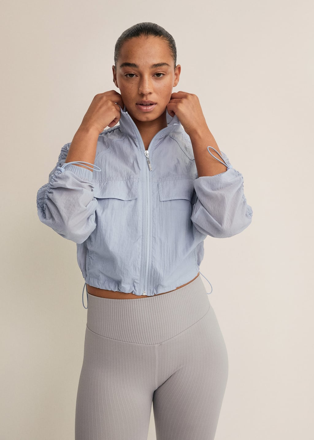 blue crop windbreaker