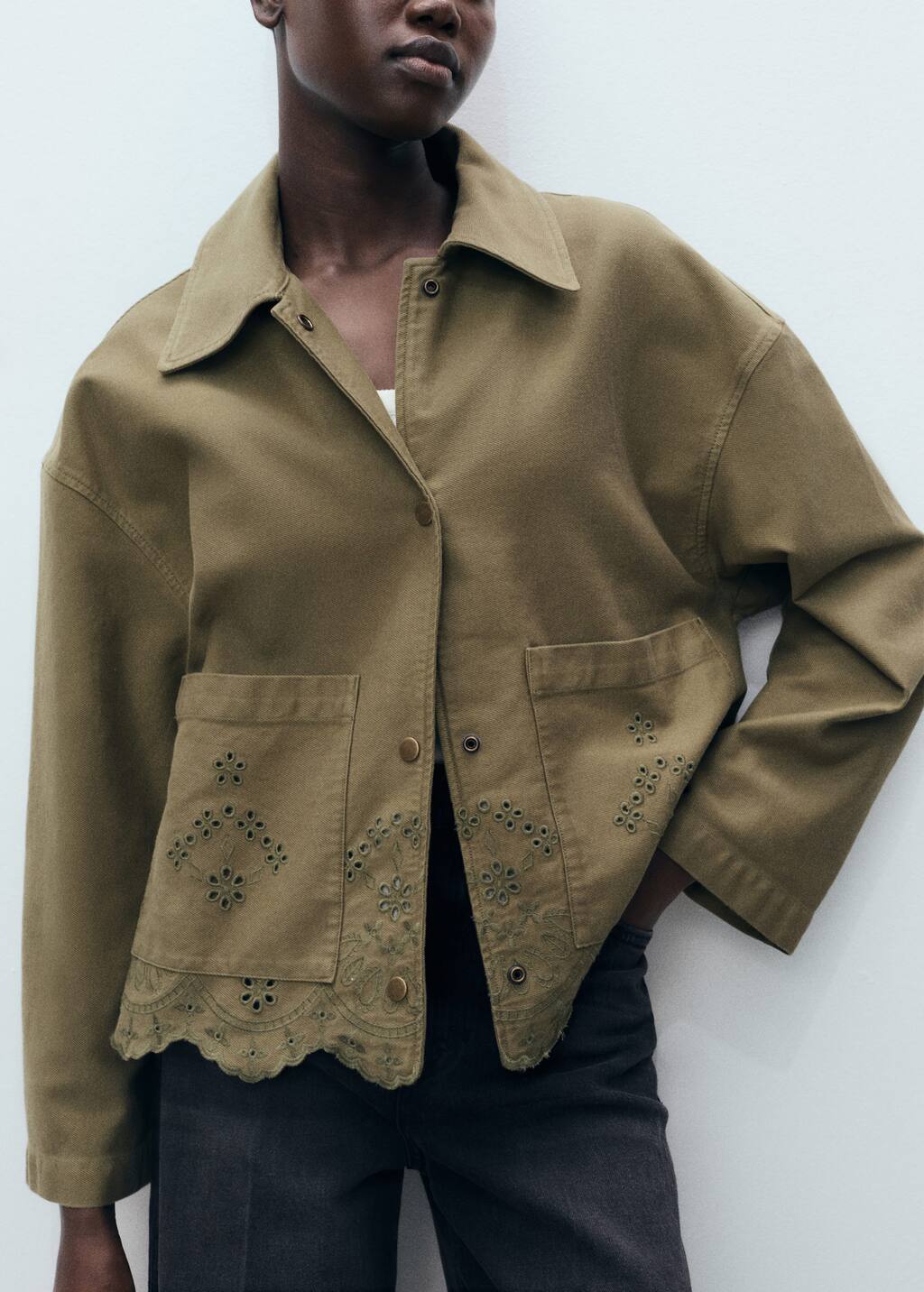 Cotton overshirt with openwork details