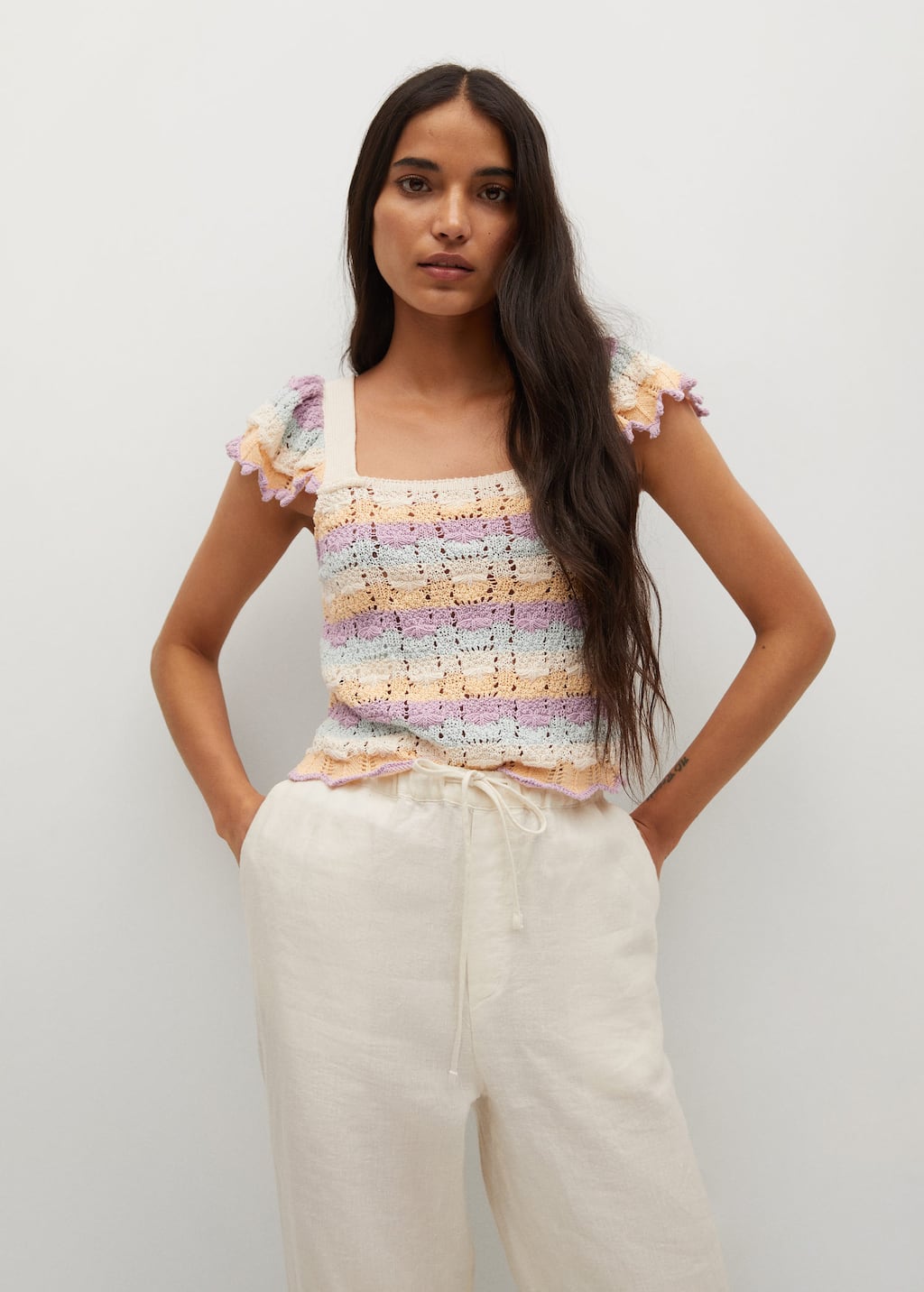 Openwork knit cotton top - Woman | Mango Moldova