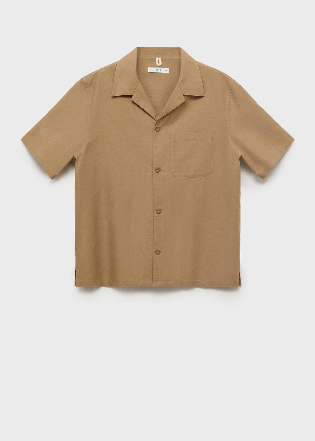 Mango Man Linen Shirt With Bowling Collar And Pocket Beige In Beige