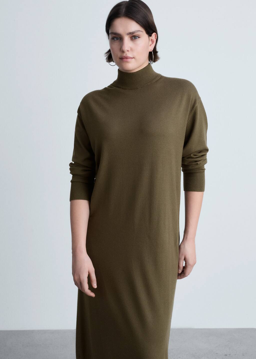 MANGO - Sukienka z dzianiny z półgolfem khaki - XS - Kobieta