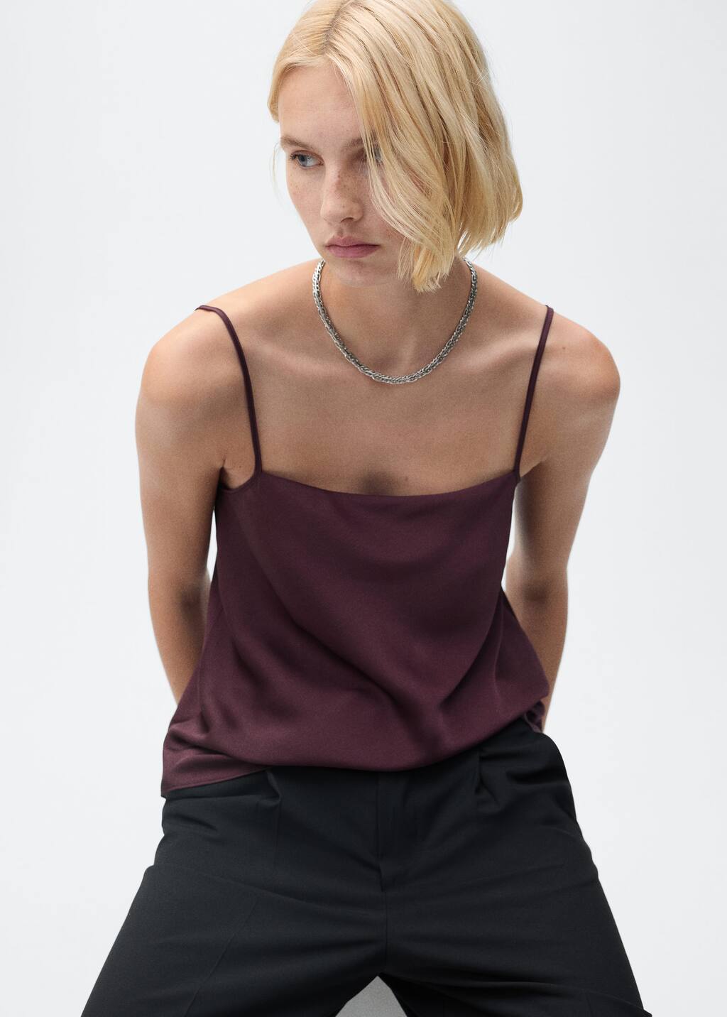 Satin top with thin straps