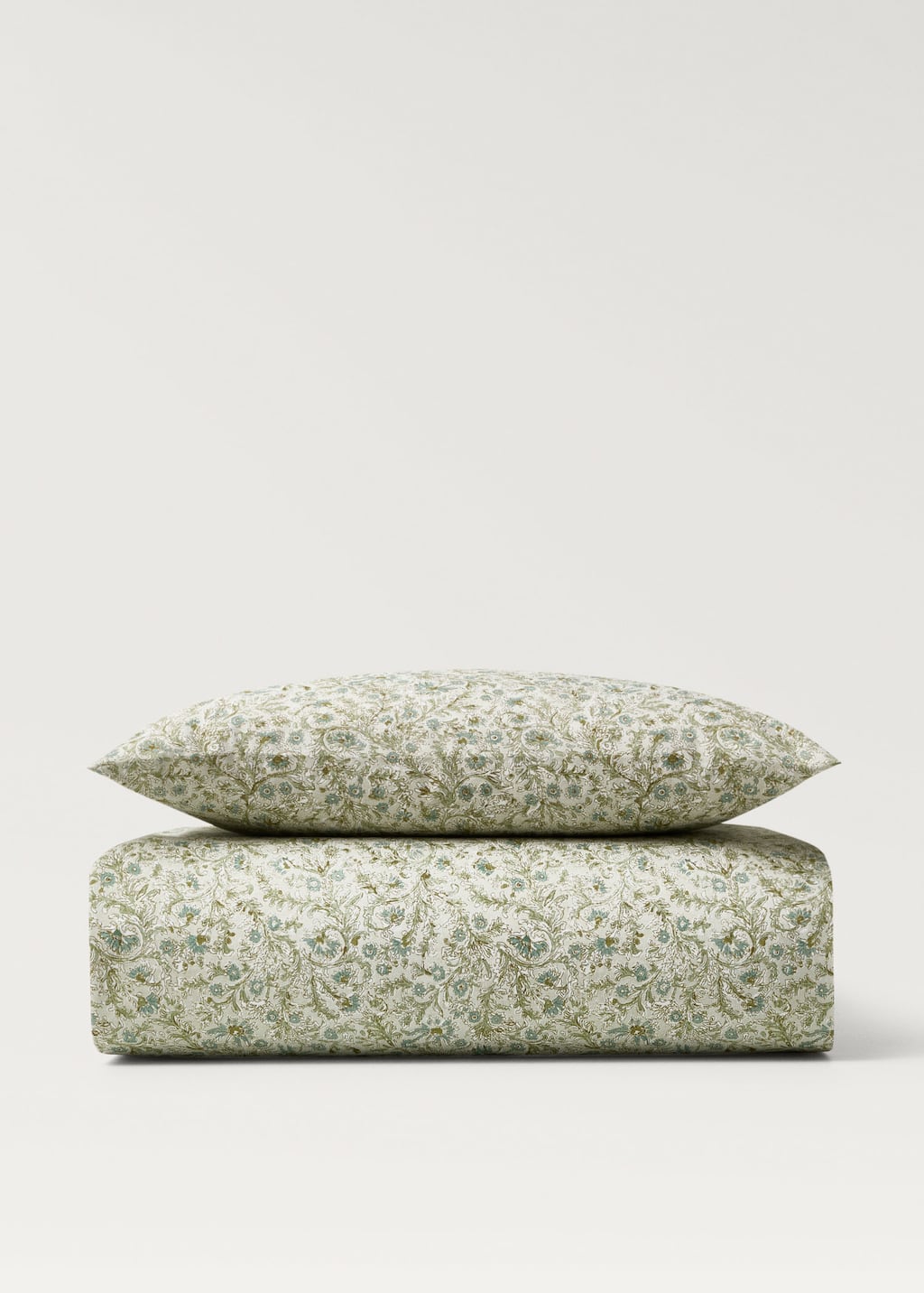 Mango Home Cotton Percale Floral-print Duvet Cover For Cot Forest Green In Forest Green