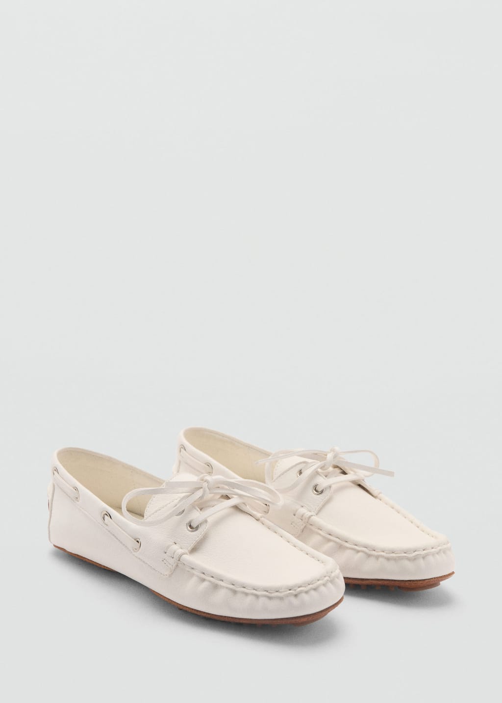 Mango Leather Boat Shoe With Laces White In White