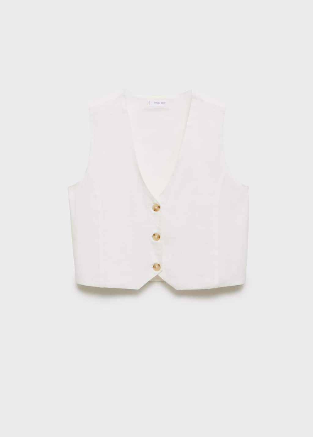 Mango Teen Linen-blend Waistcoat Off White In Blanc Cassé