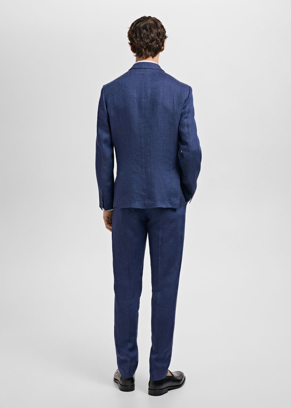 MANGO MAN - Marynarka garniturowa Salerno 100% len slim fit niebieski indygo - 52 - Mężczyzna