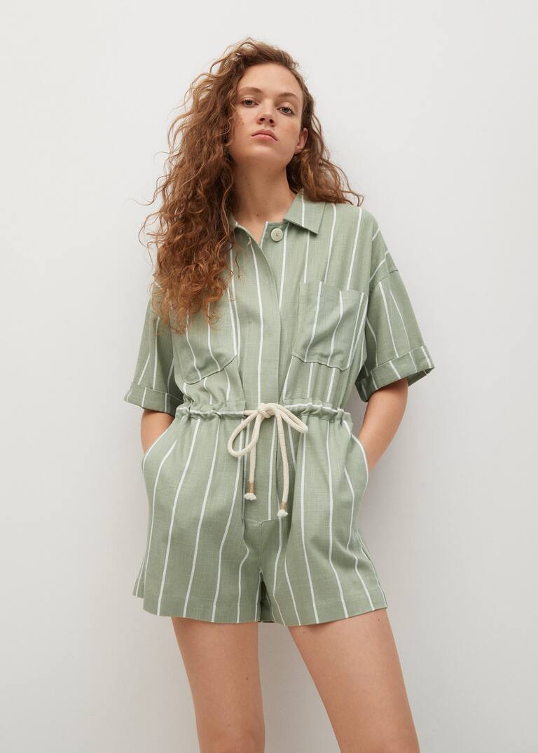 Belt linen jumpsuit Women Mango USA