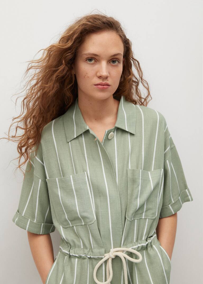 Belt linen jumpsuit Women Mango USA