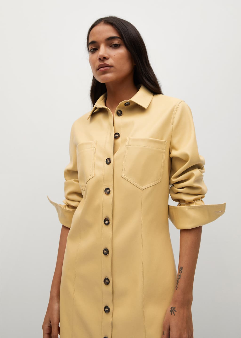 Cream leather shirt dress Clearance