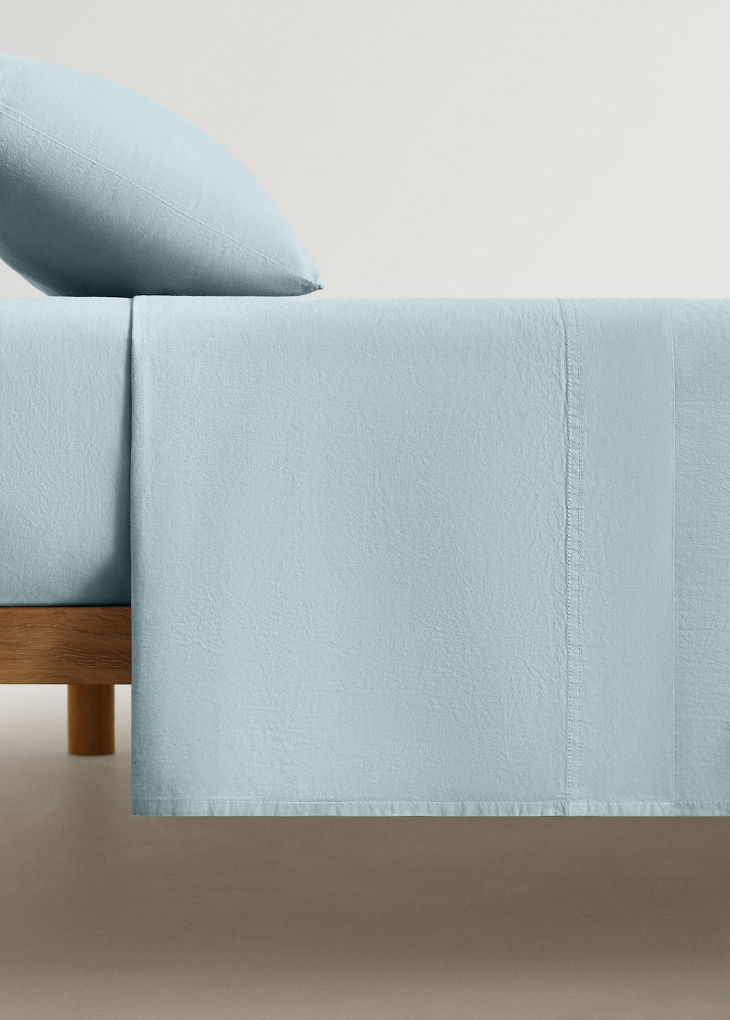 Mango Home Washed Cotton Double-stitched Top Sheet For Cot Aqua Green