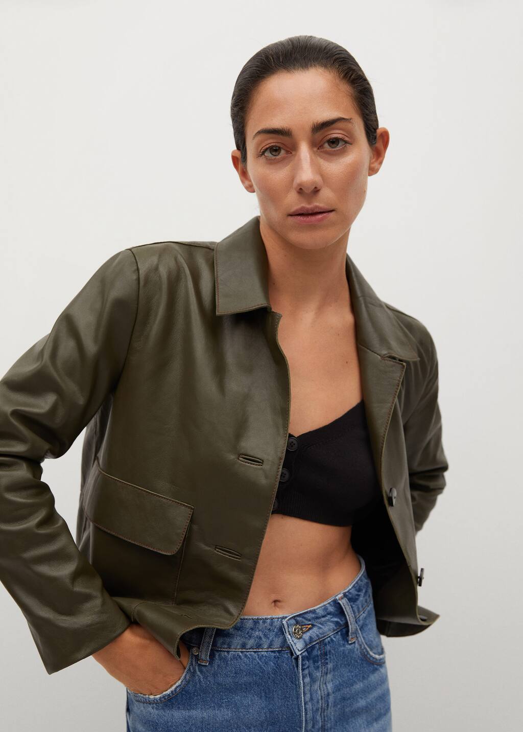 mango pockets leather jacket