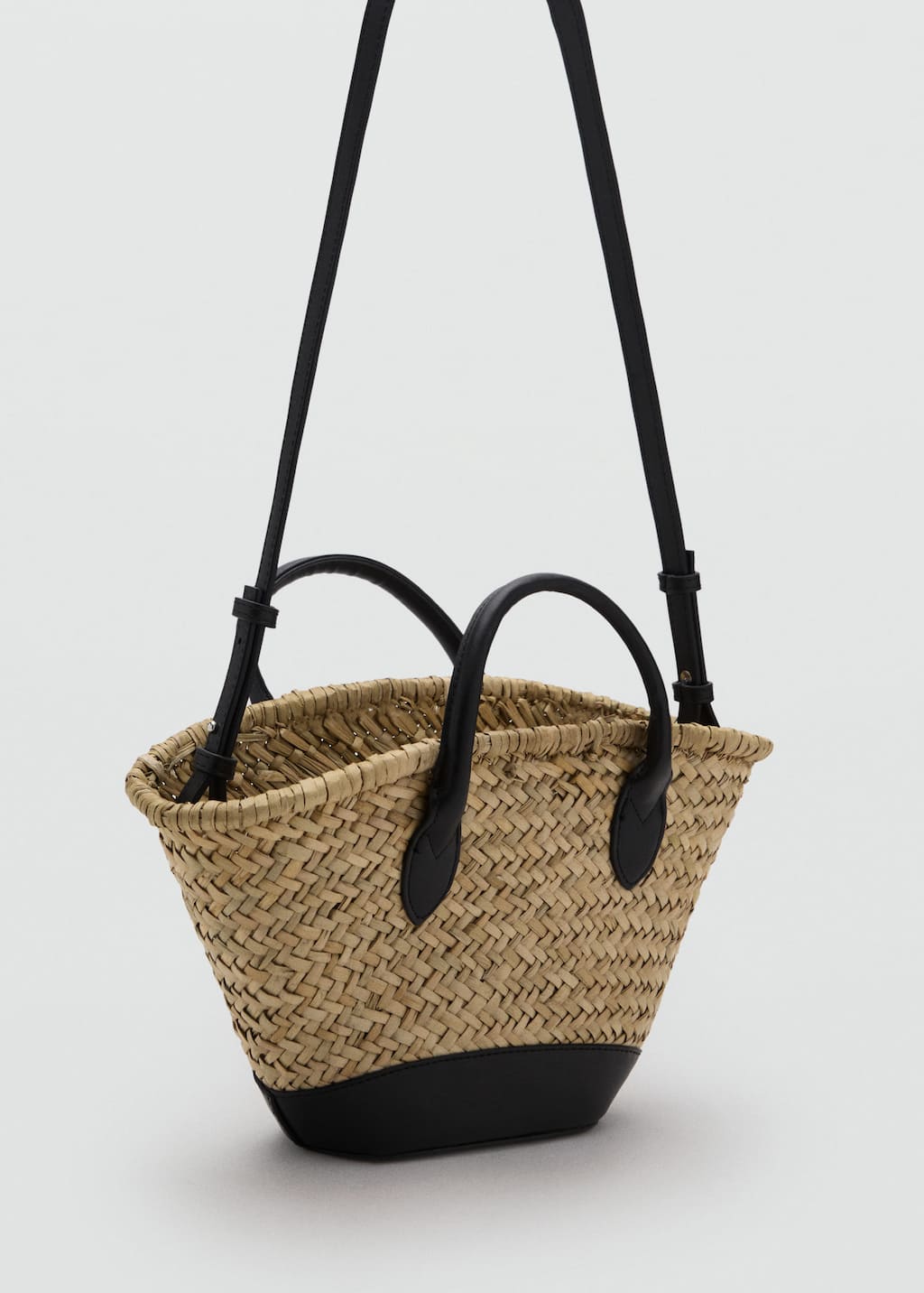 Mango Petit Panier Anse Double Fibre Naturelle Noir - Femme - Taille Unique -