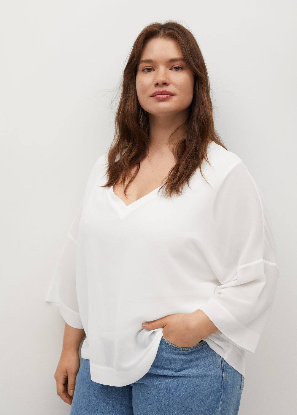 Vneck flowy tshirt Plus sizes MANGO OUTLET Bulgaria