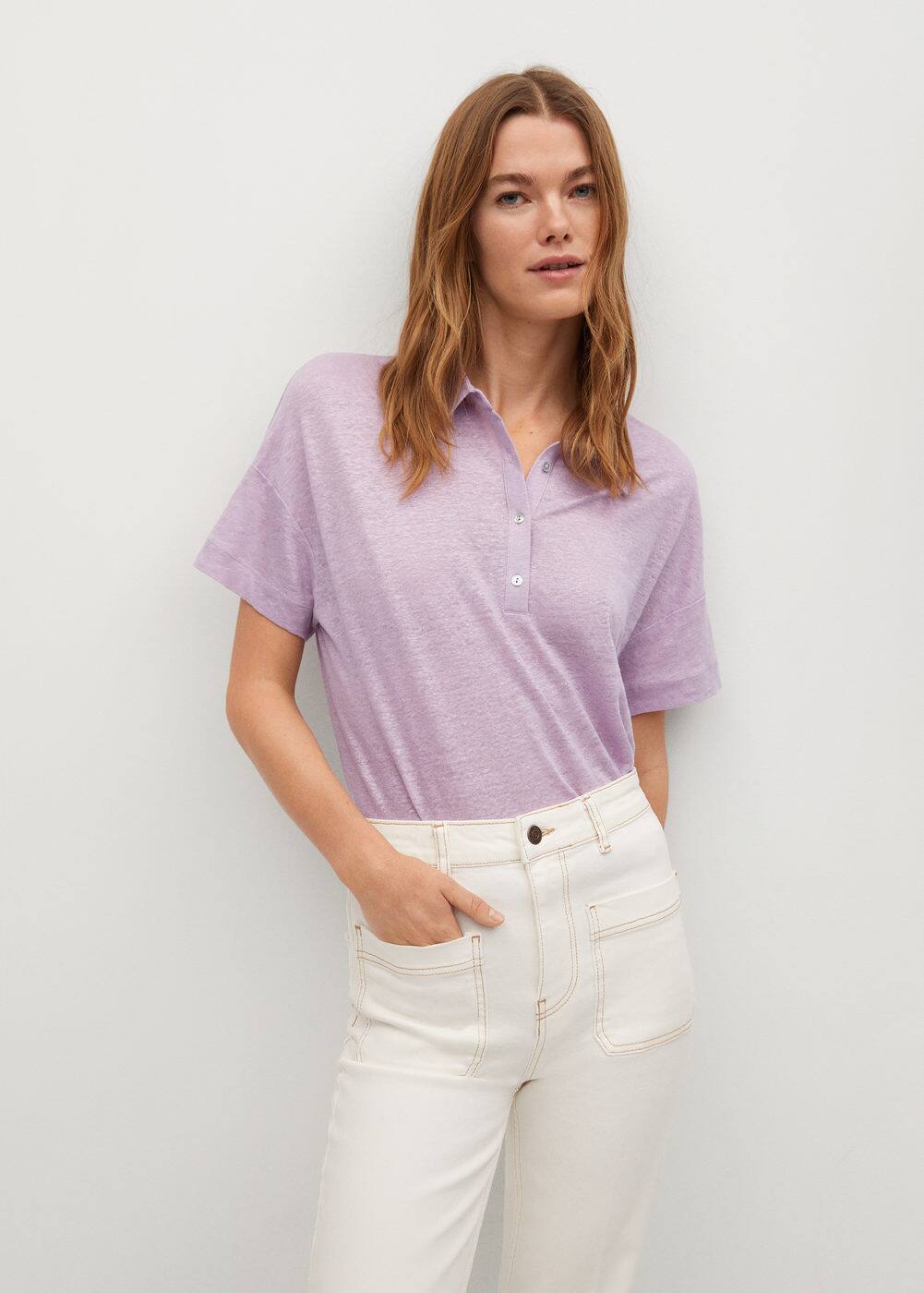 100 linen polo shirt Women Mango USA