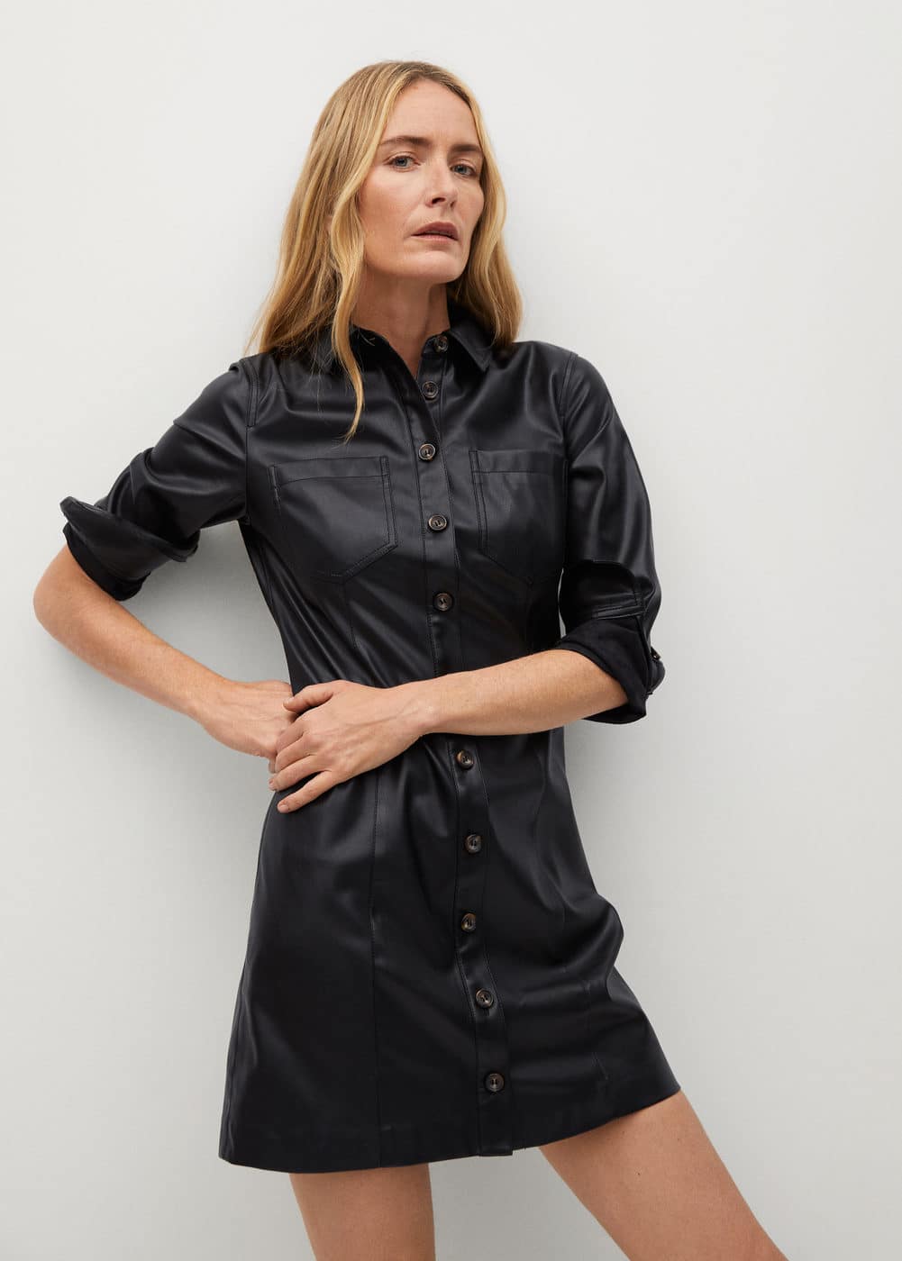 m-nastia:vestido camisero efecto piel