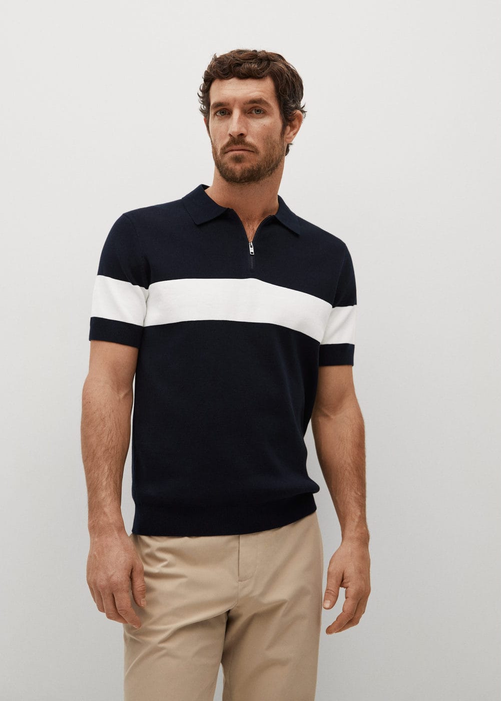 Knitted polo shirt with zip neck Man Mango Man Armenia