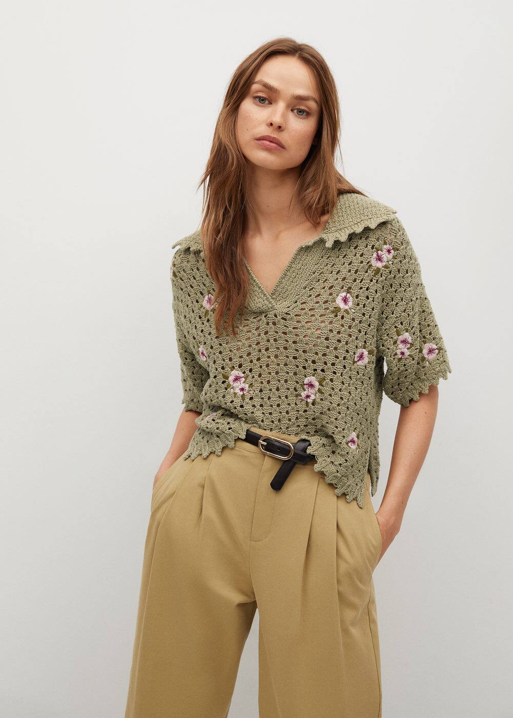 Floral crochet polo Woman Mango Montenegro