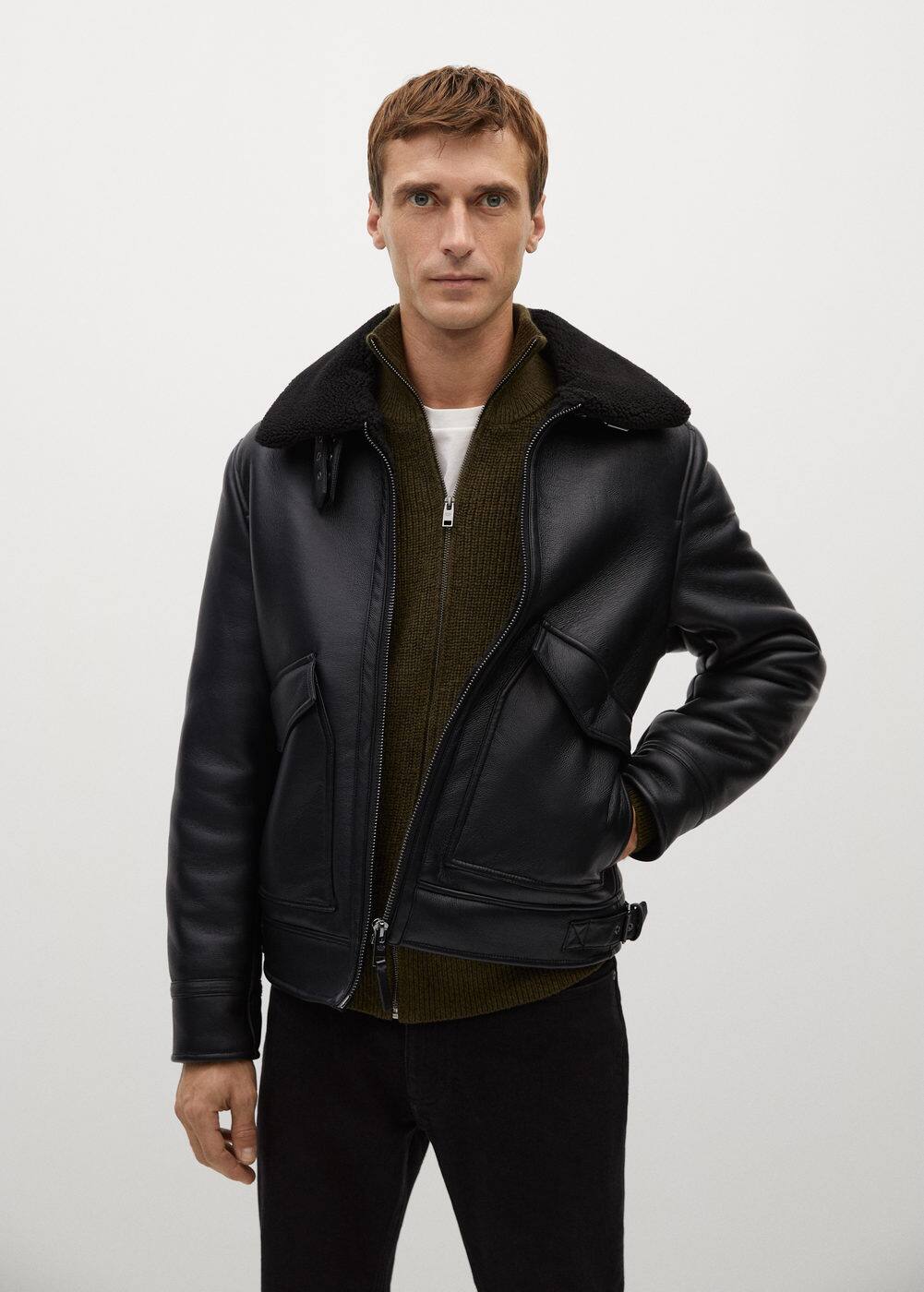 Suni koyun yünlü aviator tarz mont Erkek Mango Man Türkiye Suni koyun yünlü aviator tarz mont Erkek Mango Man Türkiye