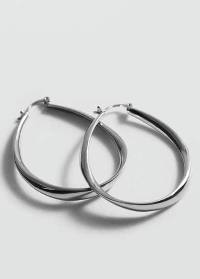 Mango Oval Hoop Earrings Silver In Argent