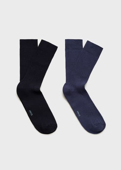 Mango Man Pack Of 2 Ribbed Cotton Socks Dark Navy
