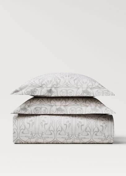 Mango Home Housse De Couette Coton Percale Imprimé Ornemental Lit 150/160 Cm Gris Clair/pastel - Home - Lit 150