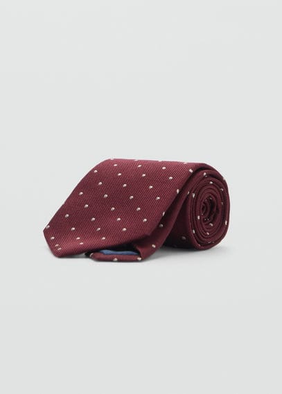 Mango Man Polka-dot Silk Tie Burgundy In Burgundy