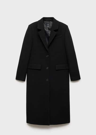 Mango Manteau Long En Laine Structuré Noir - Femme - M - In Black