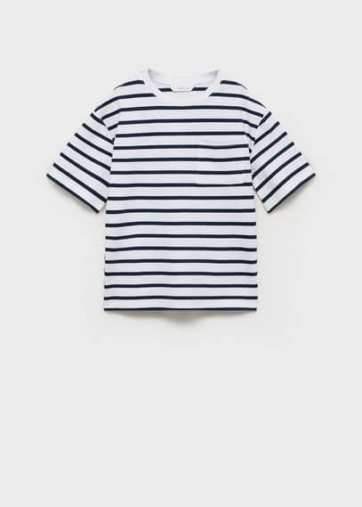 Mango Striped Cotton T-shirt Off White In Off White