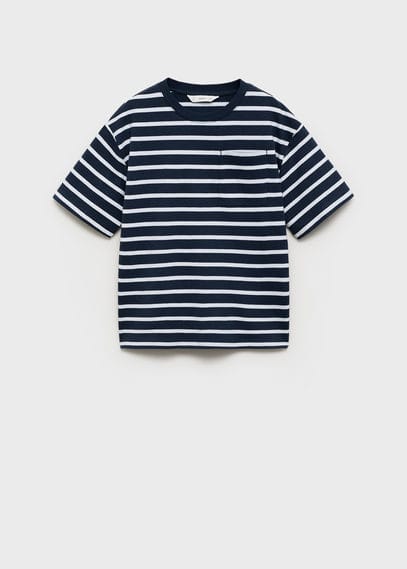 Mango Striped Cotton T-shirt Dark Navy In Dark Navy