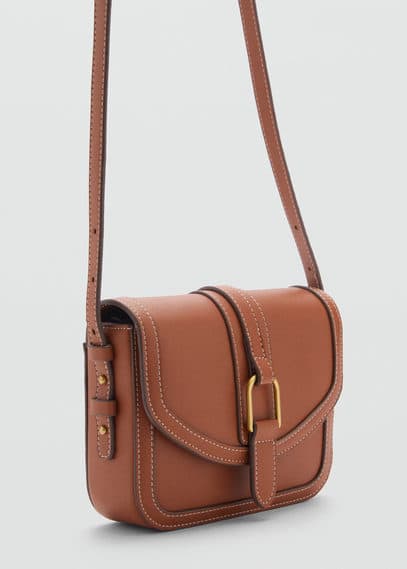 Mango Leather-effect Shoulder Bag With Buckle Leather In Leather