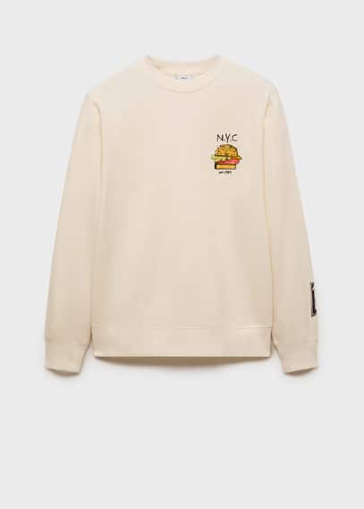 Mango Man Graphic Printed Cotton Sweatshirt Ecru