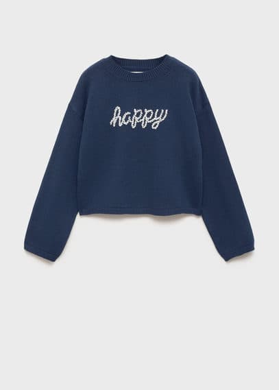 Shop Mango Beaded Knitted Sweater Dark Navy In Bleu Marine Foncé